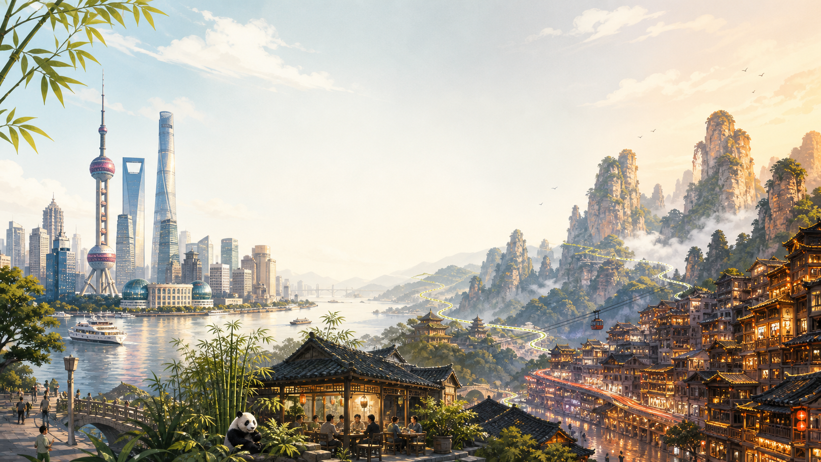 Illustrated journey from Shanghai through Chengdu and Chongqing to Zhangjiajie